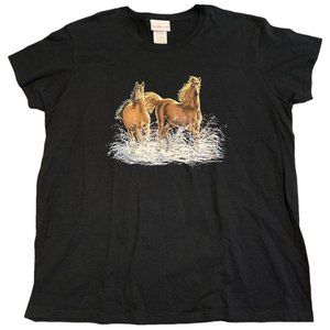 Black T-Shirt With Majestic Horses